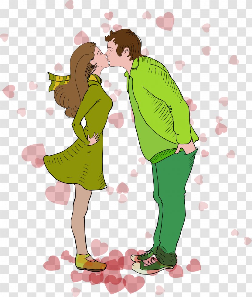 Euclidean Vector Kiss Love Illustration - Cartoon - Couple Transparent PNG