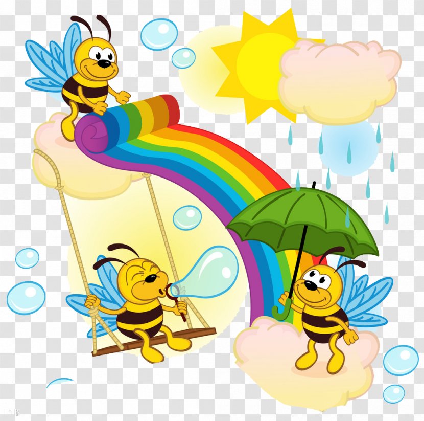 Bee Euclidean Vector Illustration - Yellow - Cute Transparent PNG