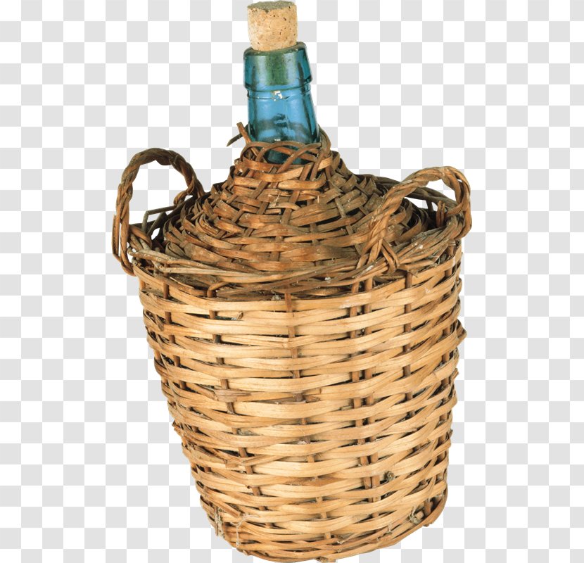 Basket Wicker Hamper Clip Art - Glass Bottle - Botella Transparent PNG