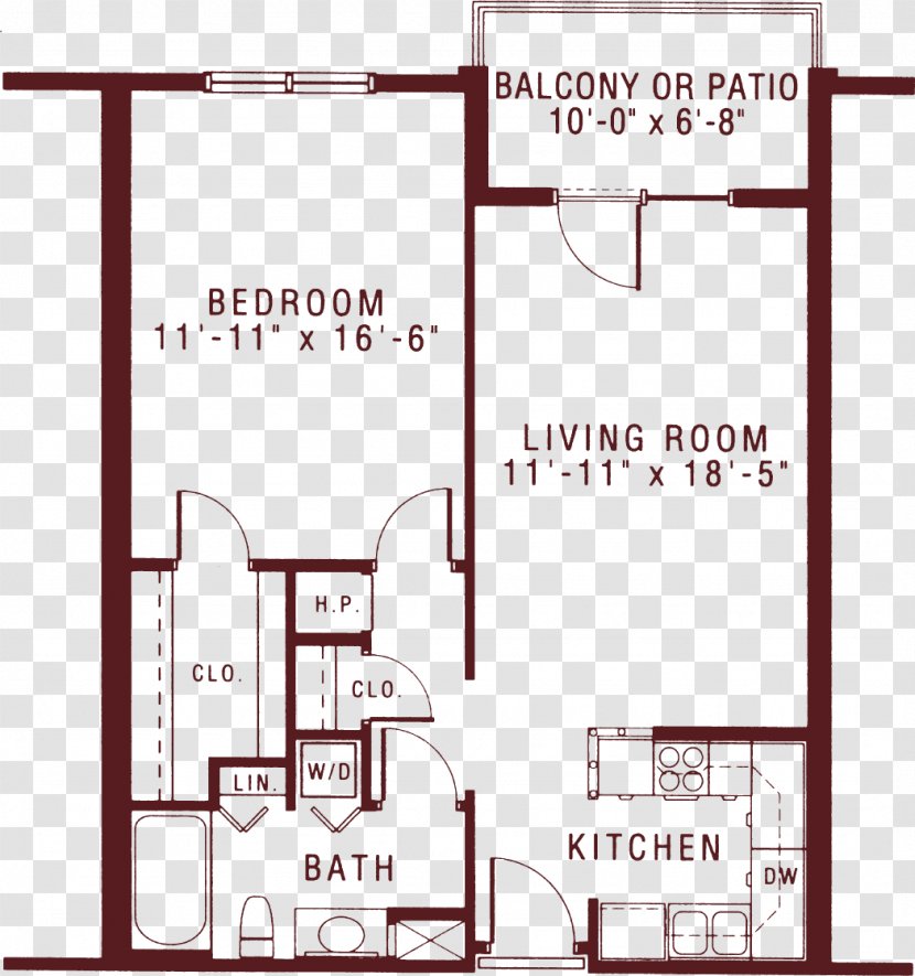 Floor Plan Studio Apartment Bedroom Home - Kitchen Transparent PNG