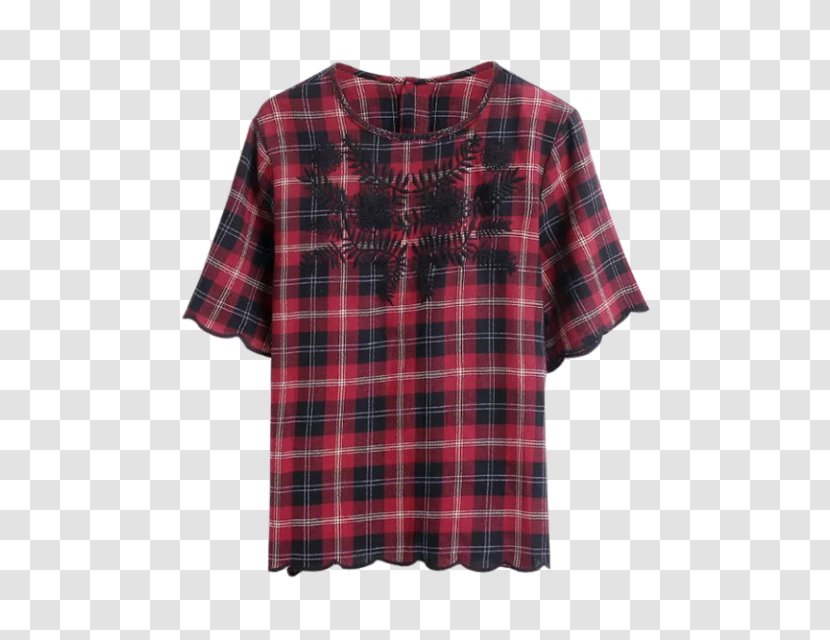 Blouse T-shirt Tartan Sleeve Button Transparent PNG