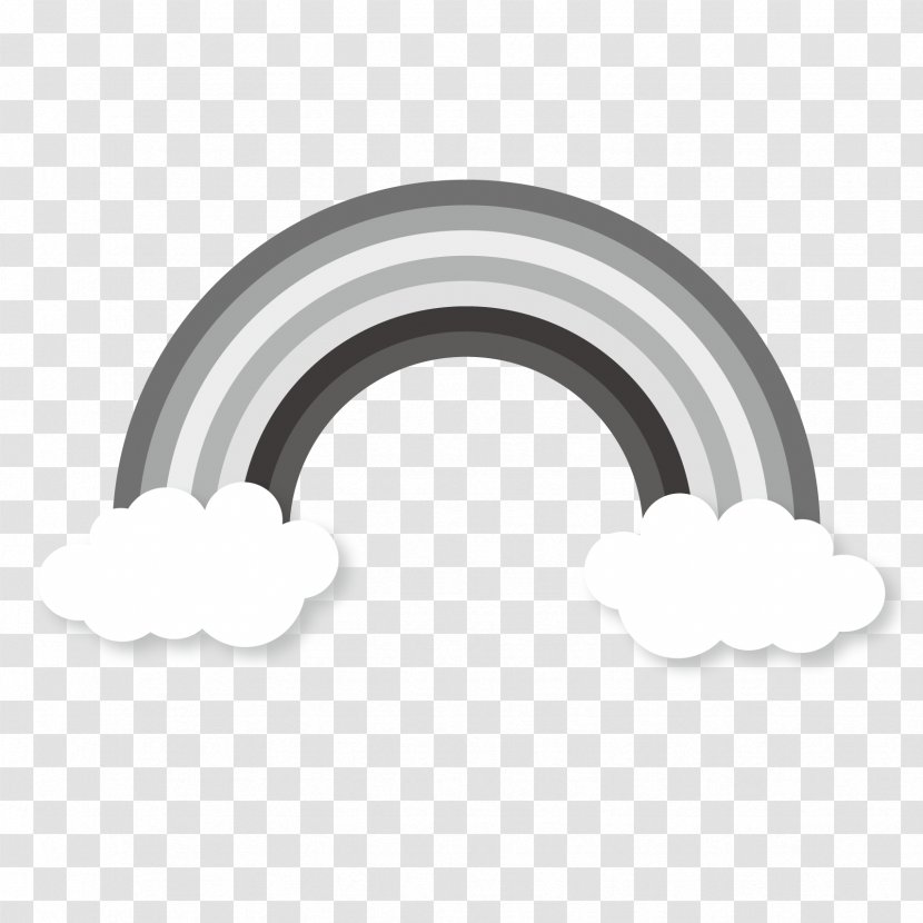 Rainbow Between Clouds Black And White. - White Transparent PNG