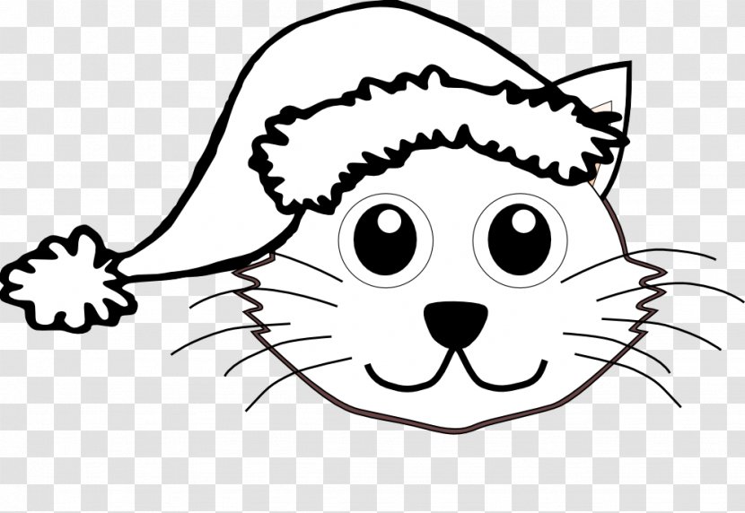 The Cat In Hat Santa Claus Kitten Clip Art - Cartoon - Free Black And White Christmas Clipart Transparent PNG