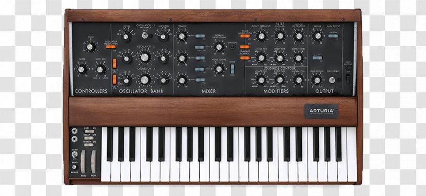 Minimoog Sound Synthesizers Arturia Mini V Virtual Modelling Synth Keyboard - Cartoon Transparent PNG