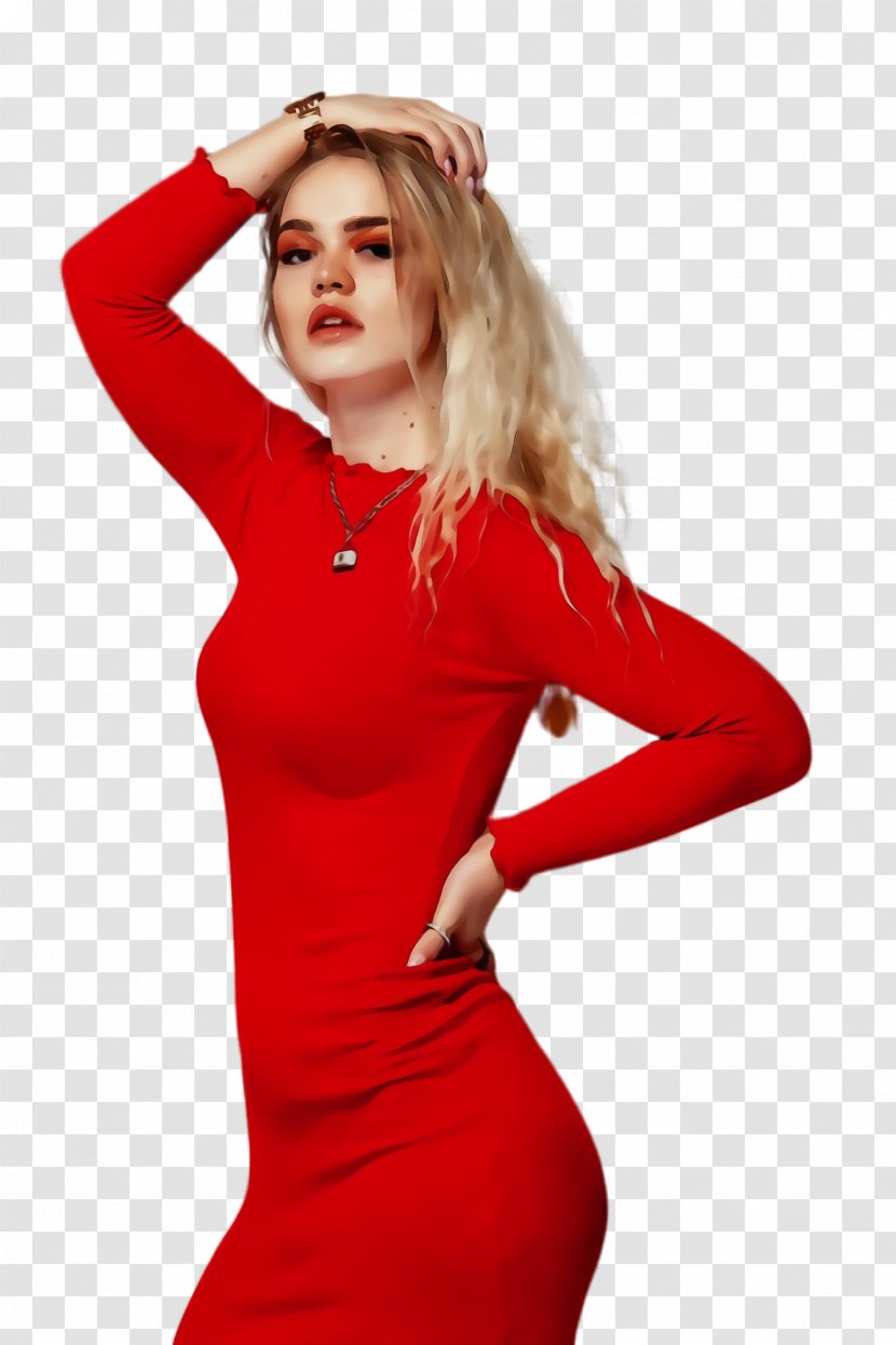 Red Clothing Blond Shoulder Beauty - Dress Neck Transparent PNG