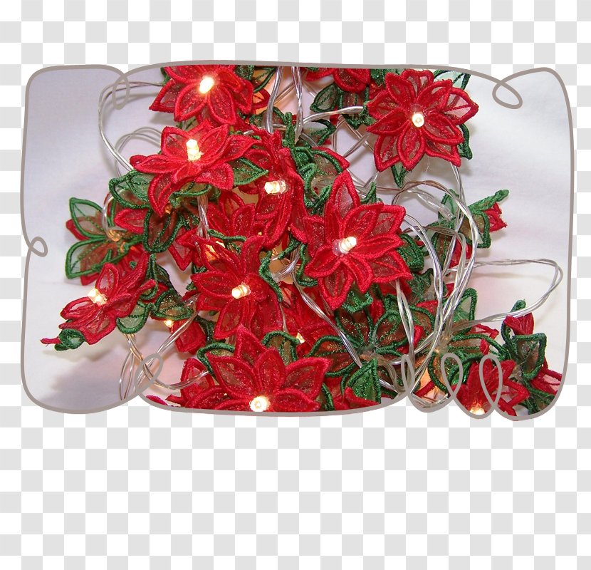 Flower Christmas Decoration Embroidery Poinsettia - Tree - Fairy Lights Transparent PNG