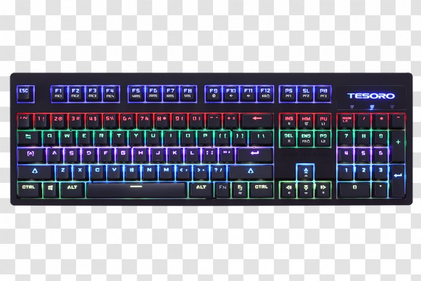 Computer Keyboard Global Marketing Partners Excalibur G7NL Blue Switch TS-G7NL-BL Tesoro Spectrum Electronics Sagitta H6L 5000 DPI 6 Programmable Key LED - Optical - Gram Se Black Rd Transparent PNG