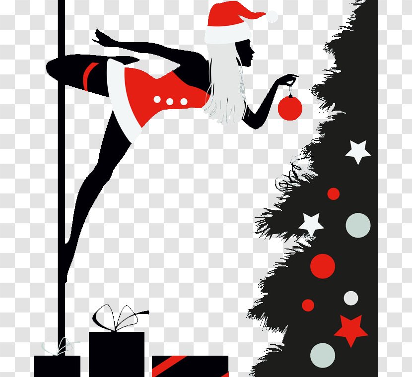 Santa Claus Pole Dance Christmas - Frame - Tree With Dancing Beauty Transparent PNG
