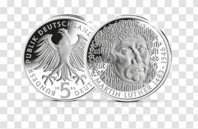 Commemorative Coin Silver Deutsche Mark 500. Geburtstag Von Martin Luther - Nickel Transparent PNG