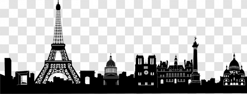 Eiffel Tower Skyline Clip Art Silhouette Illustration - Black And White Transparent PNG