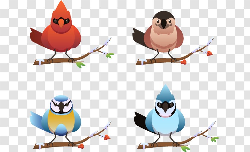 Bird Owl Clip Art - Gratis - Four Flat Winter Birds Transparent PNG