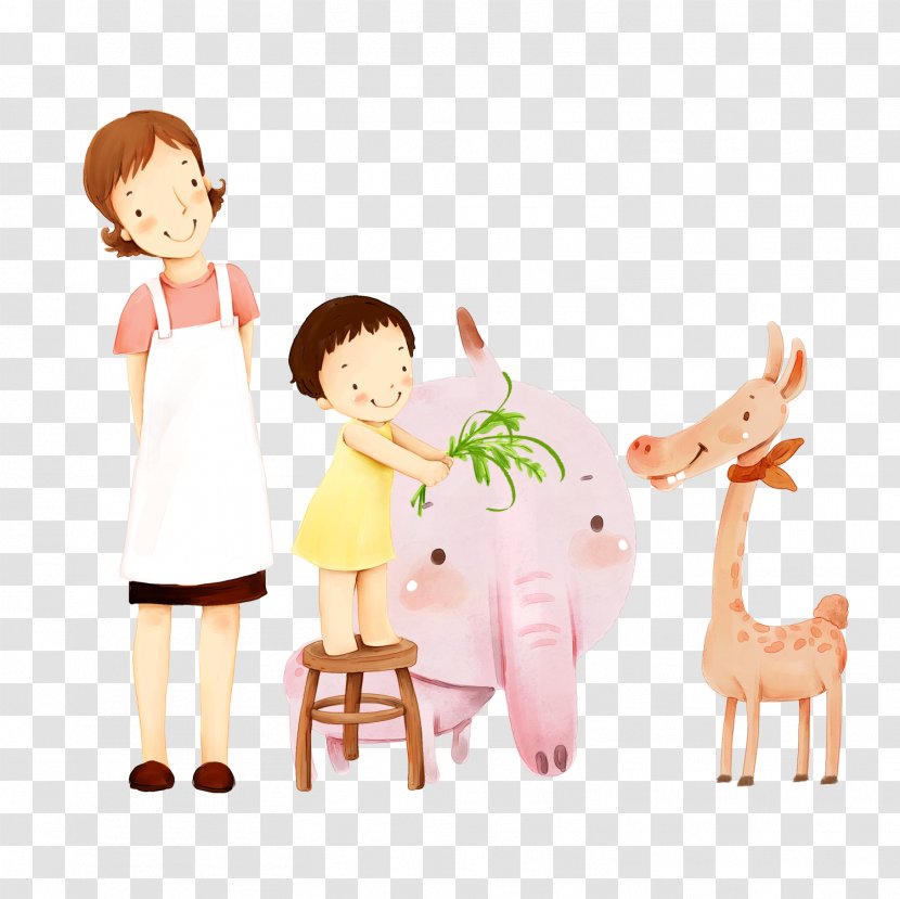 Cartoon Illustration - Family - Mother And Child Affection Interaction Transparent PNG