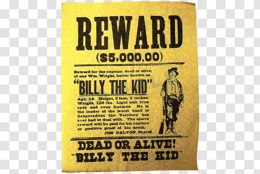 Wanted Poster American Frontier Dead Or Alive Wall - Brand Transparent PNG