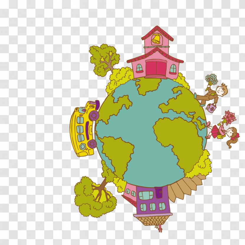 Cartoon School Clip Art - Green Earth Transparent PNG