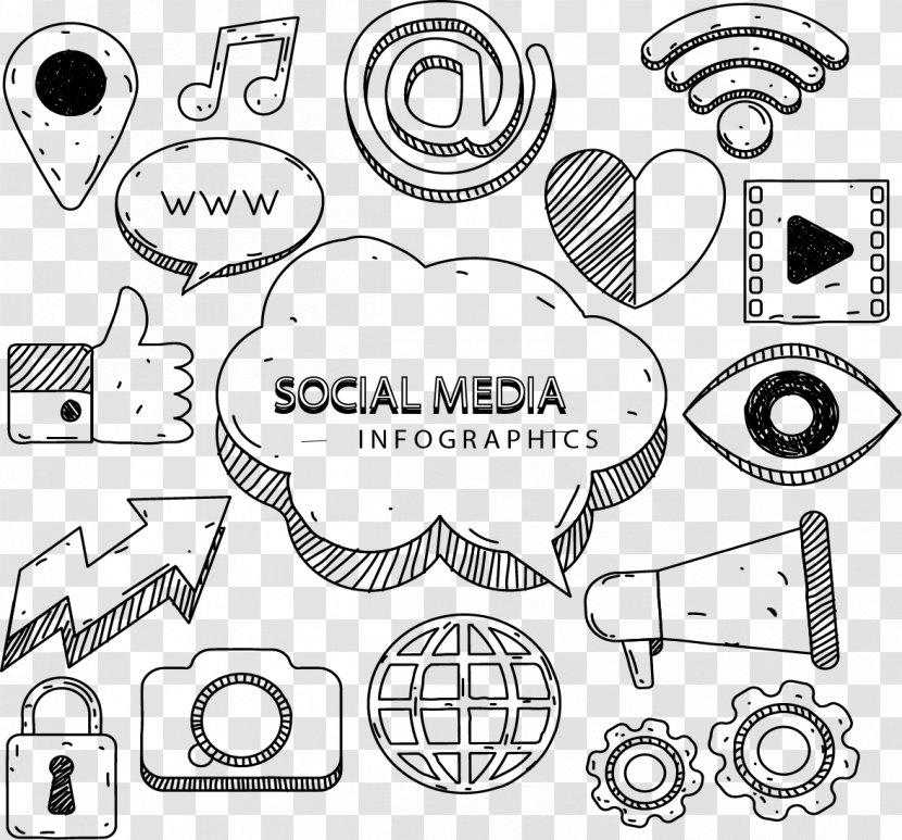 Social Media Marketing Infographic Euclidean Vector Icon - Cartoon - Hand-painted Transparent PNG