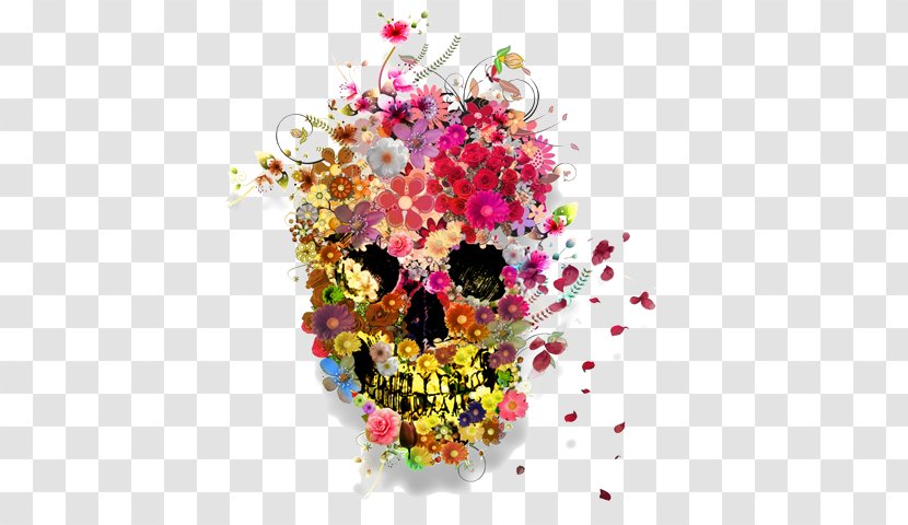 Human Skull Symbolism Flower Butterfly - Day Of The Dead Transparent PNG