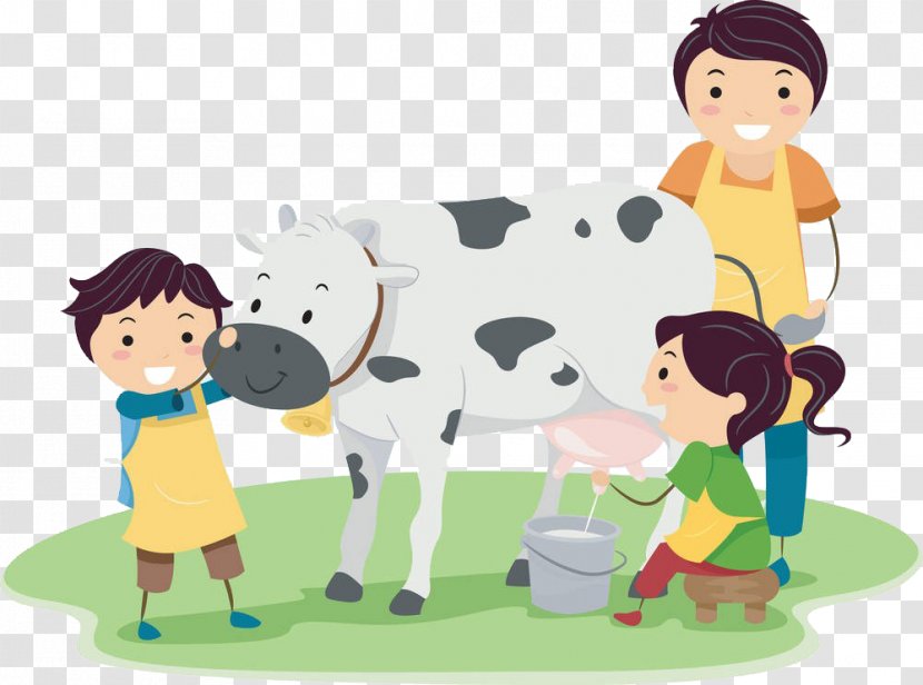 Dairy Cattle Milk Clip Art - Whole Family Milking Transparent PNG