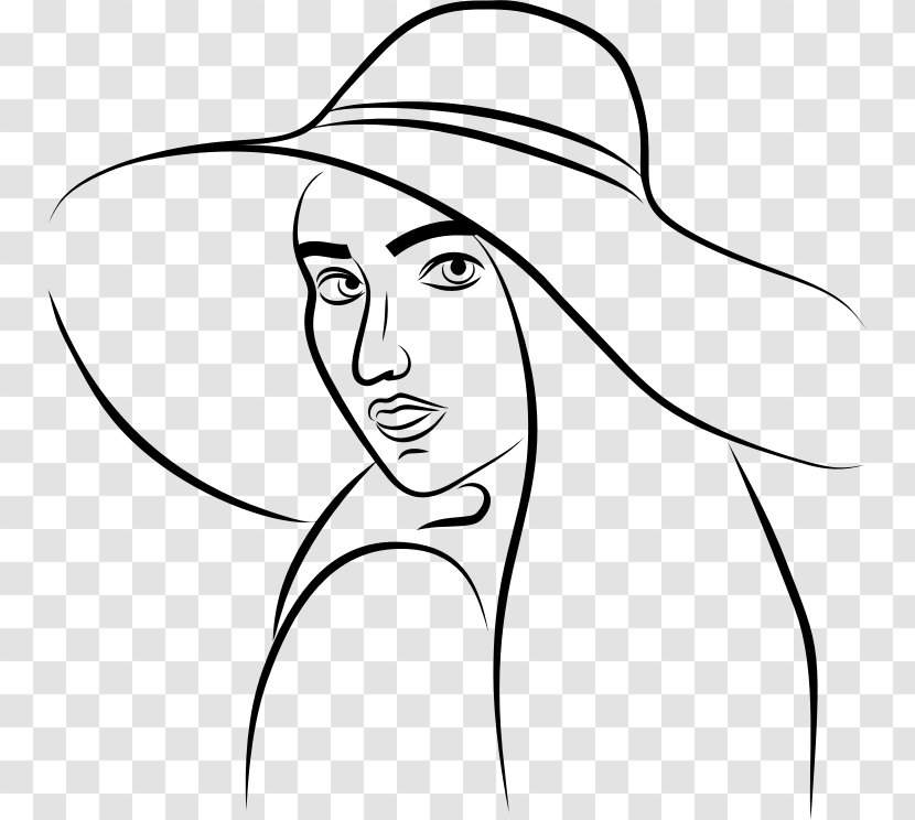Line Art Woman With A Hat Drawing Clip - Silhouette - Painting Transparent PNG
