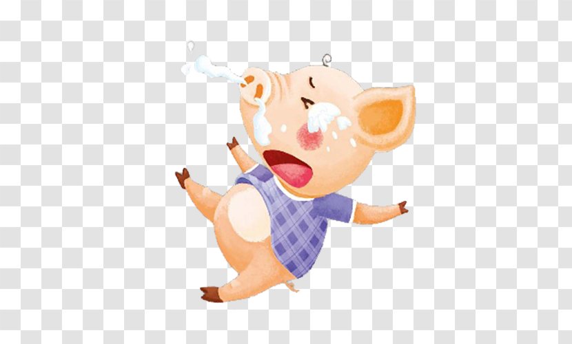 Domestic Pig Nose Rhinorrhea Clip Art - A Cartoon Crying Piglet With Runny Transparent PNG