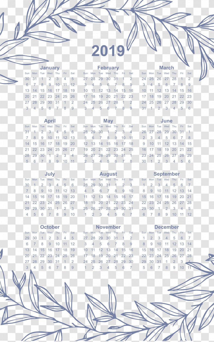 2019 Calendar Printable One Page. - Convite - Calligraphy Transparent PNG