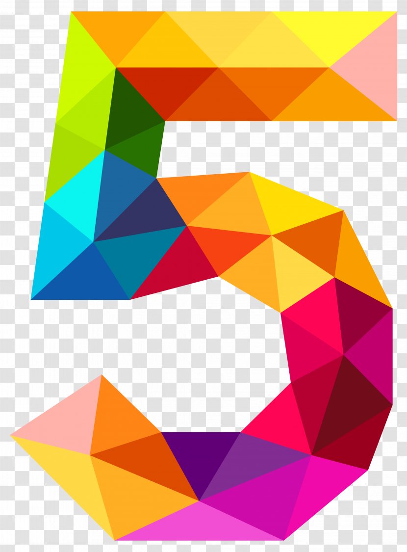 Number Clip Art - Color - Colourful Triangles Five Clipart Image Transparent PNG