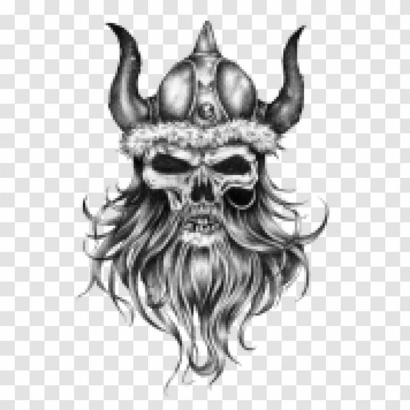 Tattoo Drawing Human Skull Symbolism Viking Art - Facial Hair Transparent PNG