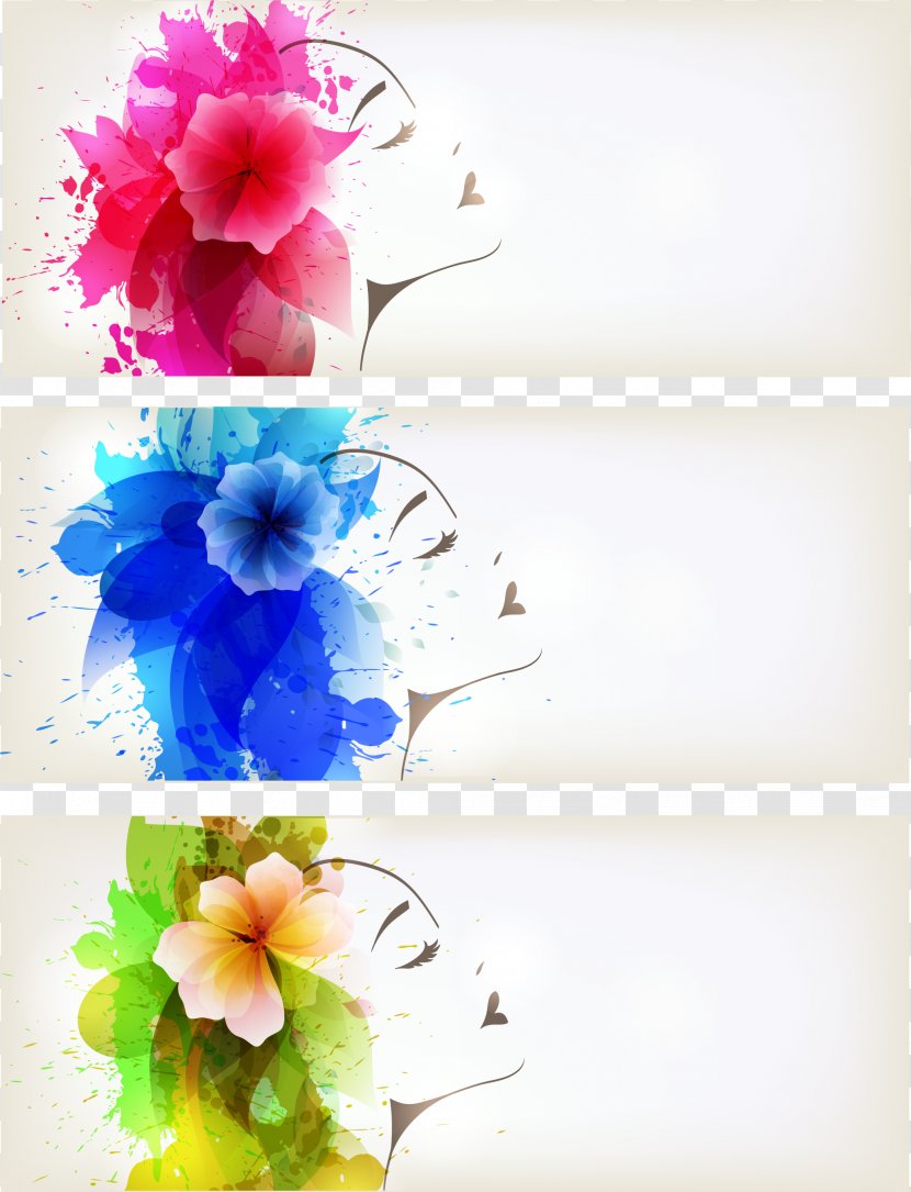 Watercolor Painting Poster - Woman Flower BANNER Vector Transparent PNG