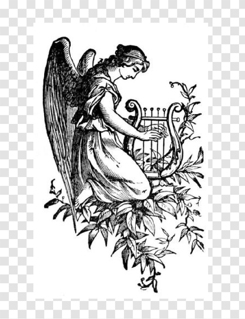 Cherub Harp Drawing Angel - Heart - Free Pictures Of Angels Transparent PNG