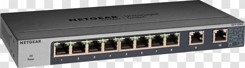 10 Gigabit Ethernet Network Switch Netgear GS110MX Unmanaged 10G Black - Port - Computer Transparent PNG