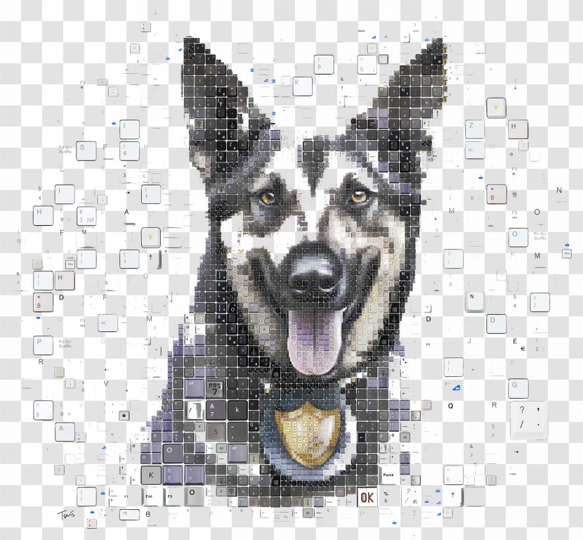 Mosaic Digital Art Graphic Design Illustration - Kunming Wolfdog - Creative Dog Keyboard Pattern Transparent PNG