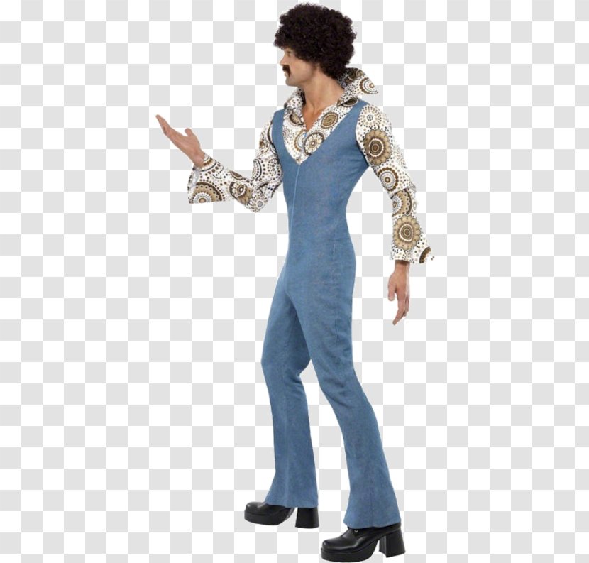 1970s Groovy Dancer Costume Blue Jumpsuit With Attached Mock Shirt L Smiffys Disco - Standing - Couples 70s Costumes Transparent PNG