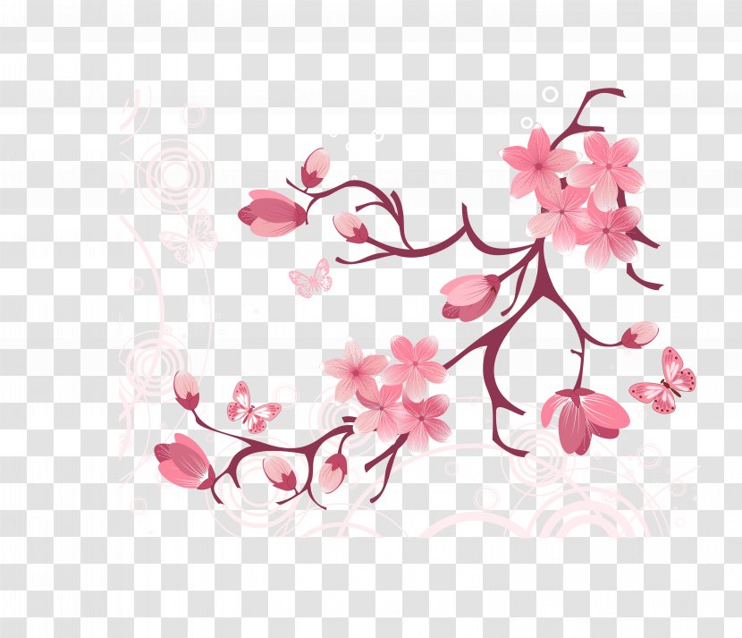 Clip Art - Pink - Vector Tree Branches Flowers Transparent PNG