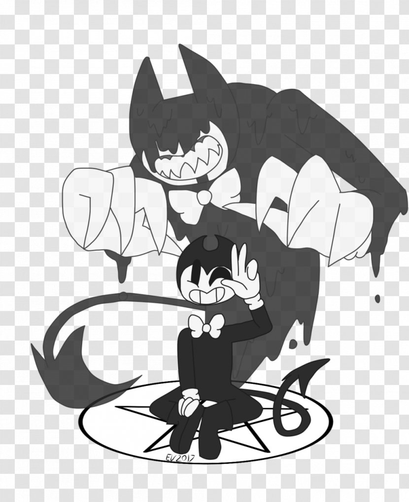 Cat Bendy And The Ink Machine Devil TheMeatly Games Art - Black White Transparent PNG