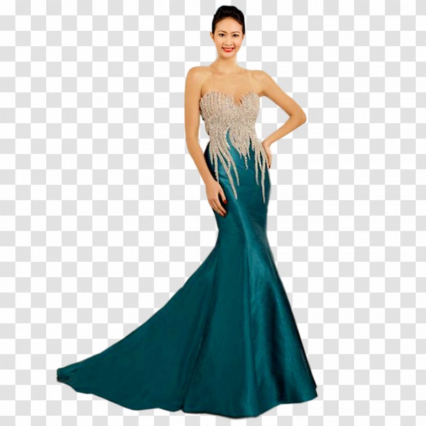 Gown Cocktail Dress Satin - Aqua Transparent PNG