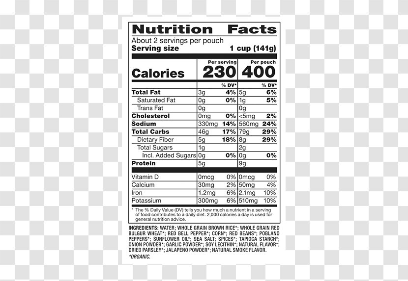 Nutrition Facts Label Basmati Quinoa Brown Rice - Tree - Grains Transparent PNG