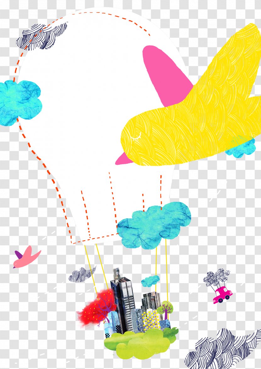 Airplane Balloon Cartoon Illustration - Hot Air Hand-painted Background Material Transparent PNG