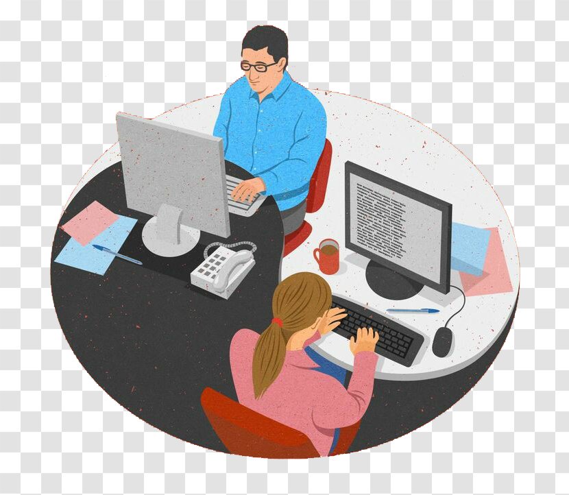 Illustrator Satire Drawing Art Illustration - Advertising - Men And Women In Front Of Computer Office Circular Pattern Transparent PNG