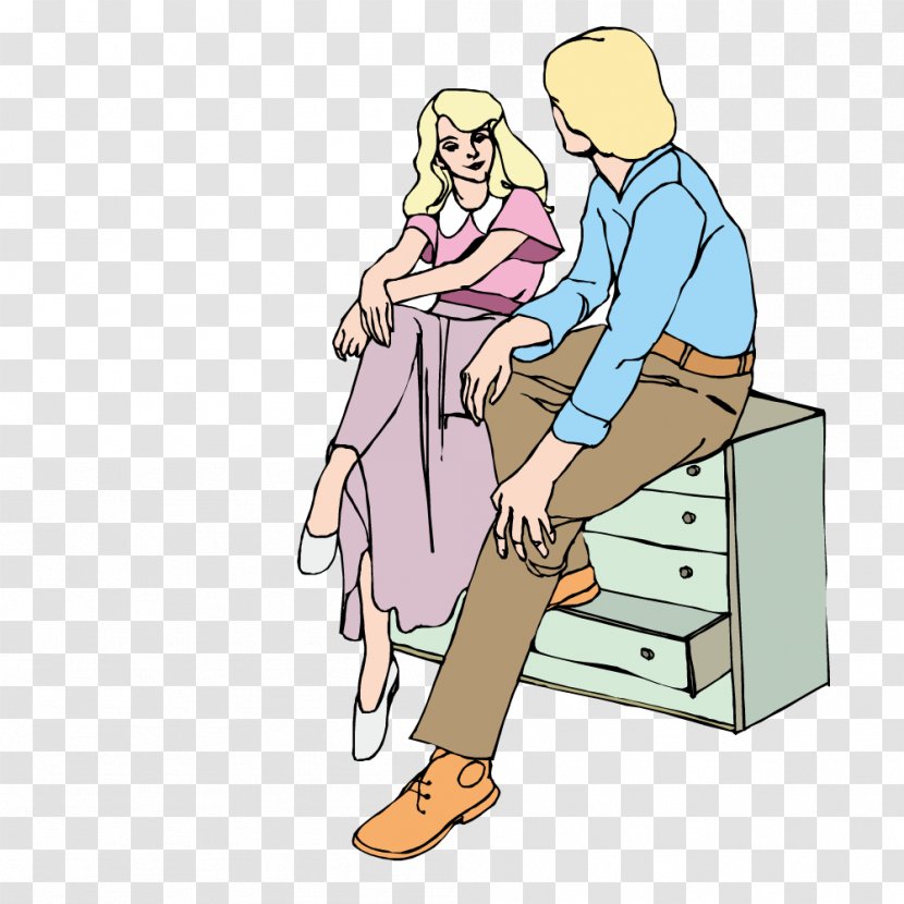 Child Illustration - Cartoon - Couple Sitting On The Cupboard Transparent PNG