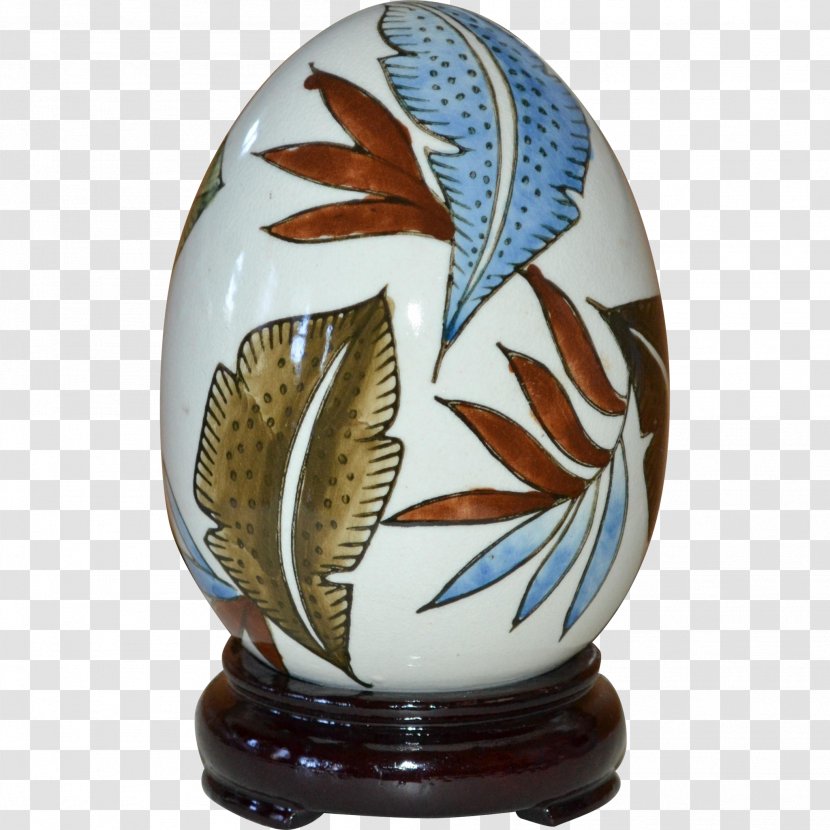 Ceramic Cobalt Blue Artifact Vase - Leaves Hand-painted Transparent PNG