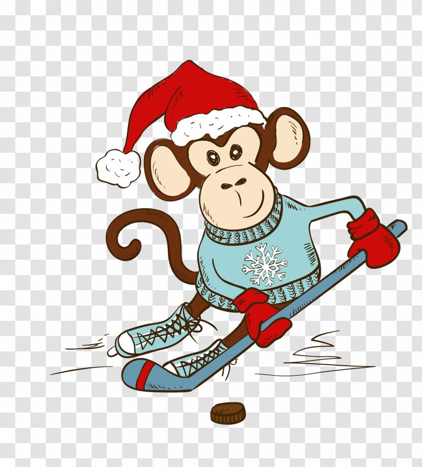 Cartoon Monkey Skiing Illustration - Mammal Transparent PNG