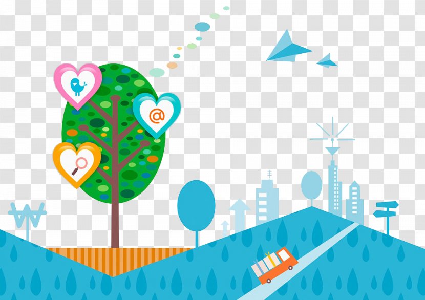Cartoon House Illustration - Water - City And Trees Transparent PNG