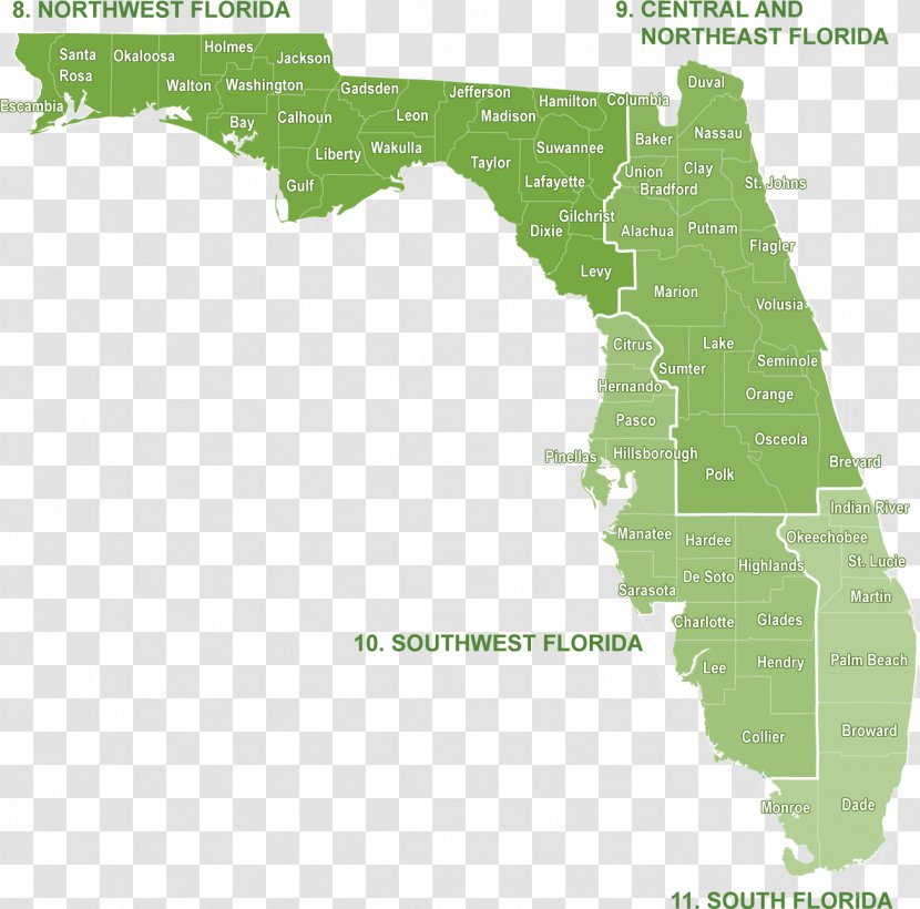 Florida Road Map Physische Karte World - Water Resources Transparent PNG
