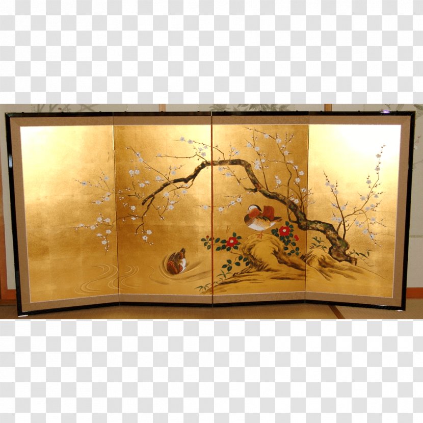 Byōbu Folding Screen Heian Period Japanese Painting Transparent PNG