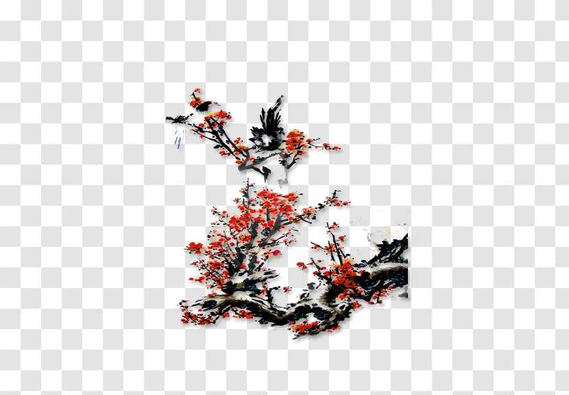 Inkstick Ink Wash Painting Brush Inkstone Plum Blossom - Flower Transparent PNG