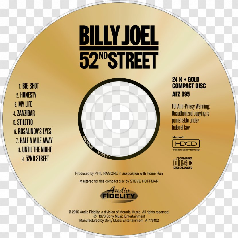 Compact Disc 52nd Street Disk Storage Image Gold - Billy Joel Transparent PNG