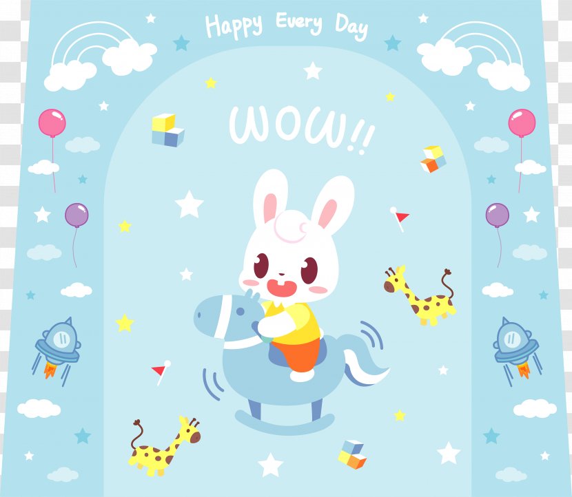 Easter Bunny Illustration Clip Art Greeting & Note Cards Bird - Sky - Cartoon Fence Transparent PNG