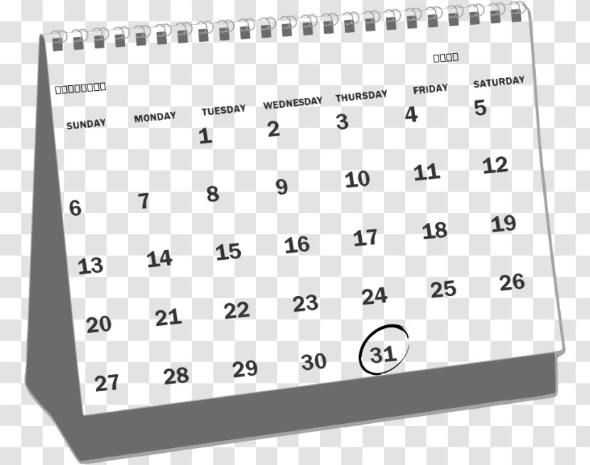 Calendar Black And White Clip Art - Area Transparent PNG
