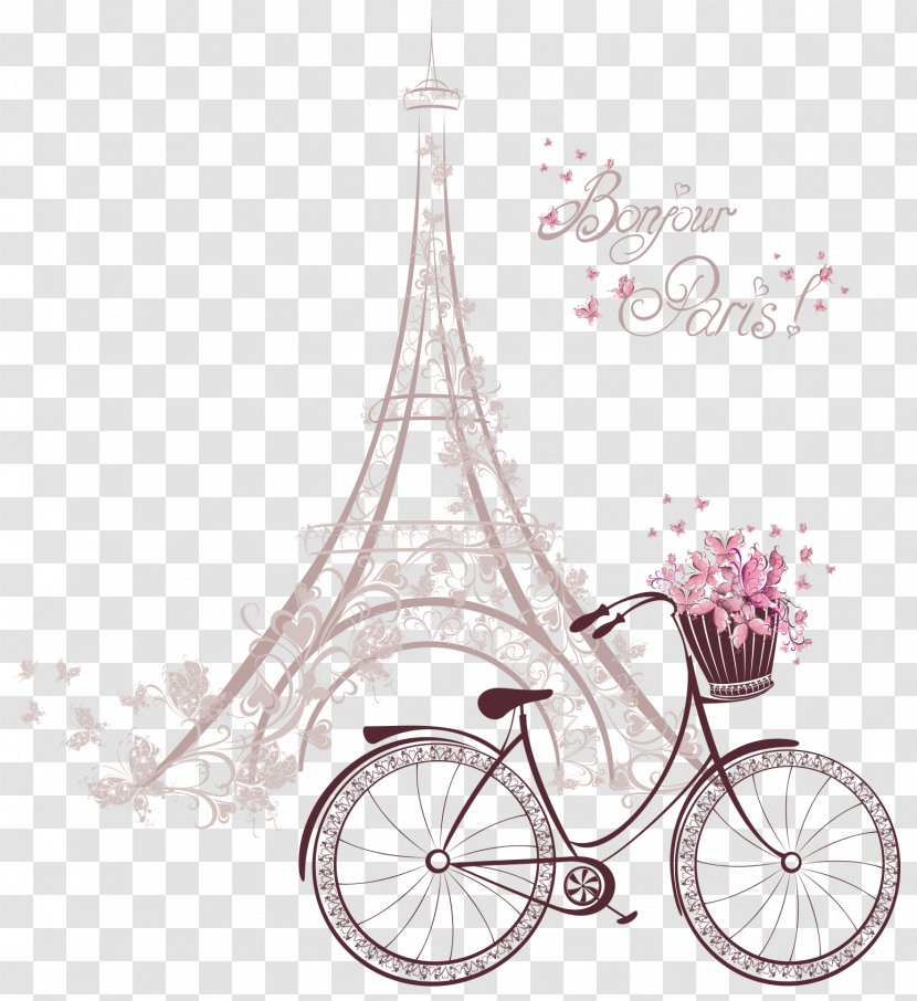 Eiffel Tower Notre-Dame De Paris Royalty-free - The Pink Under Bike Vector Transparent PNG