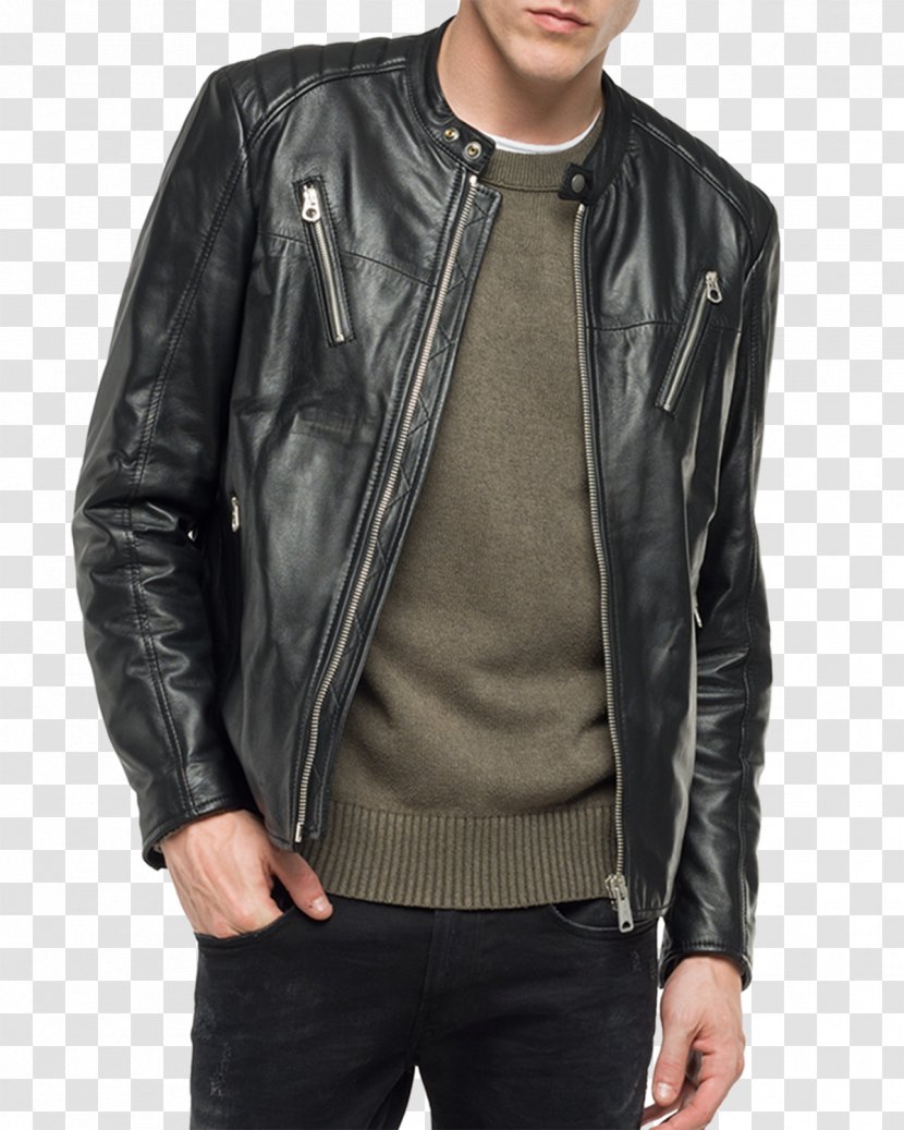 T-shirt Leather Jacket Replay Flight - Black Transparent PNG
