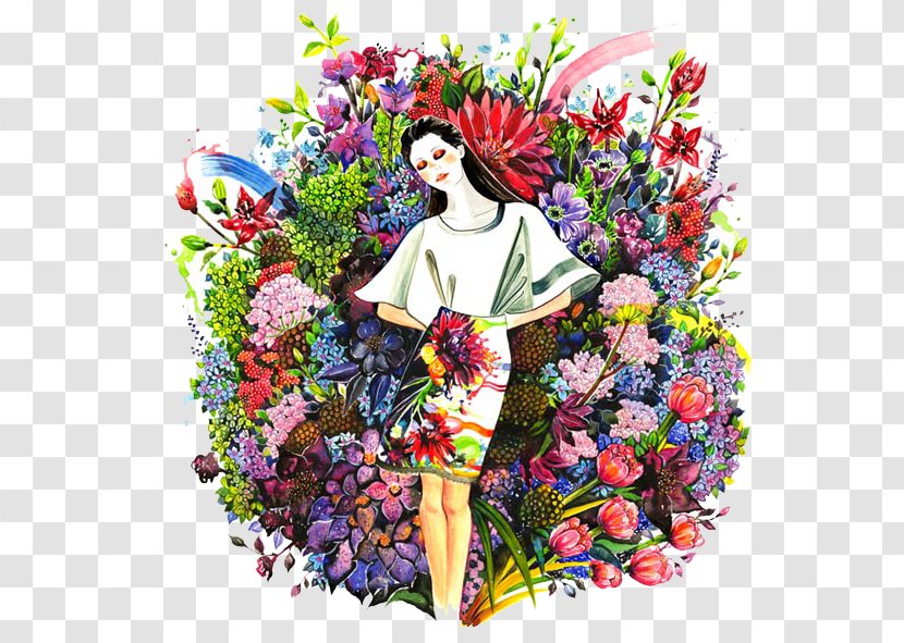 Fashion Illustration Illustrator Drawing - Art - Hand-painted Flowers Women Transparent PNG